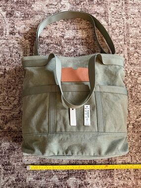 Madewell Olive Green Canvas Tote Bag with Leather Accent